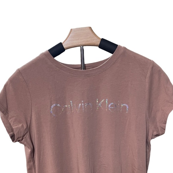 New Calvin Klein Rosewood Logo Tee Iridescent Glitter Script Soft Stretch Sze M - Picture 4 of 13
